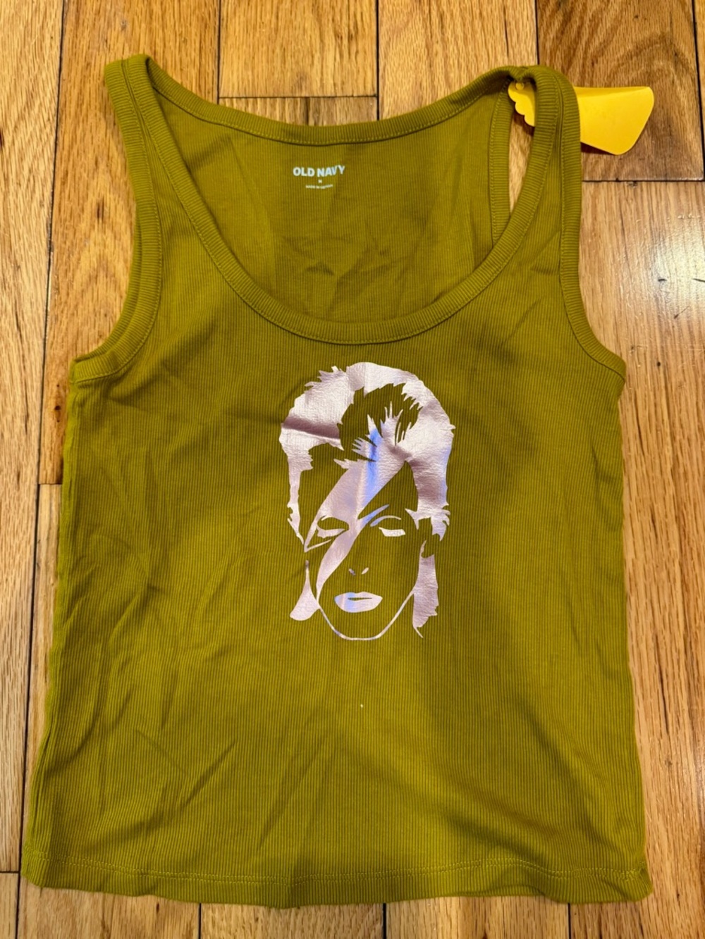 Old Navy Mustard Rose Gold David Bowie Graphic Ribbed Tank Top